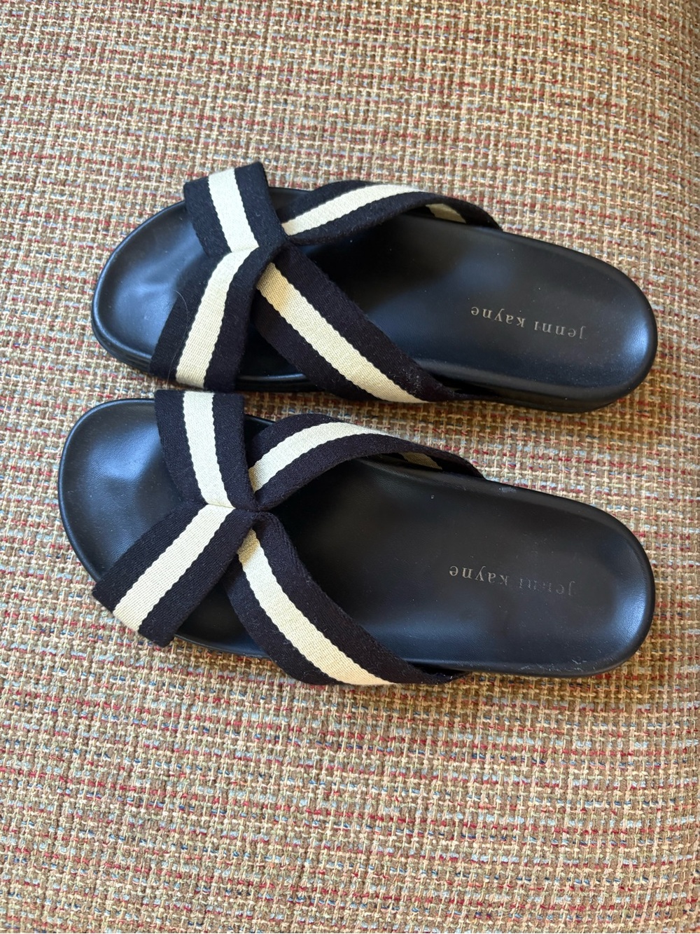 Jenni Kayne Black and Cream Cross-Strap Slide Sandals